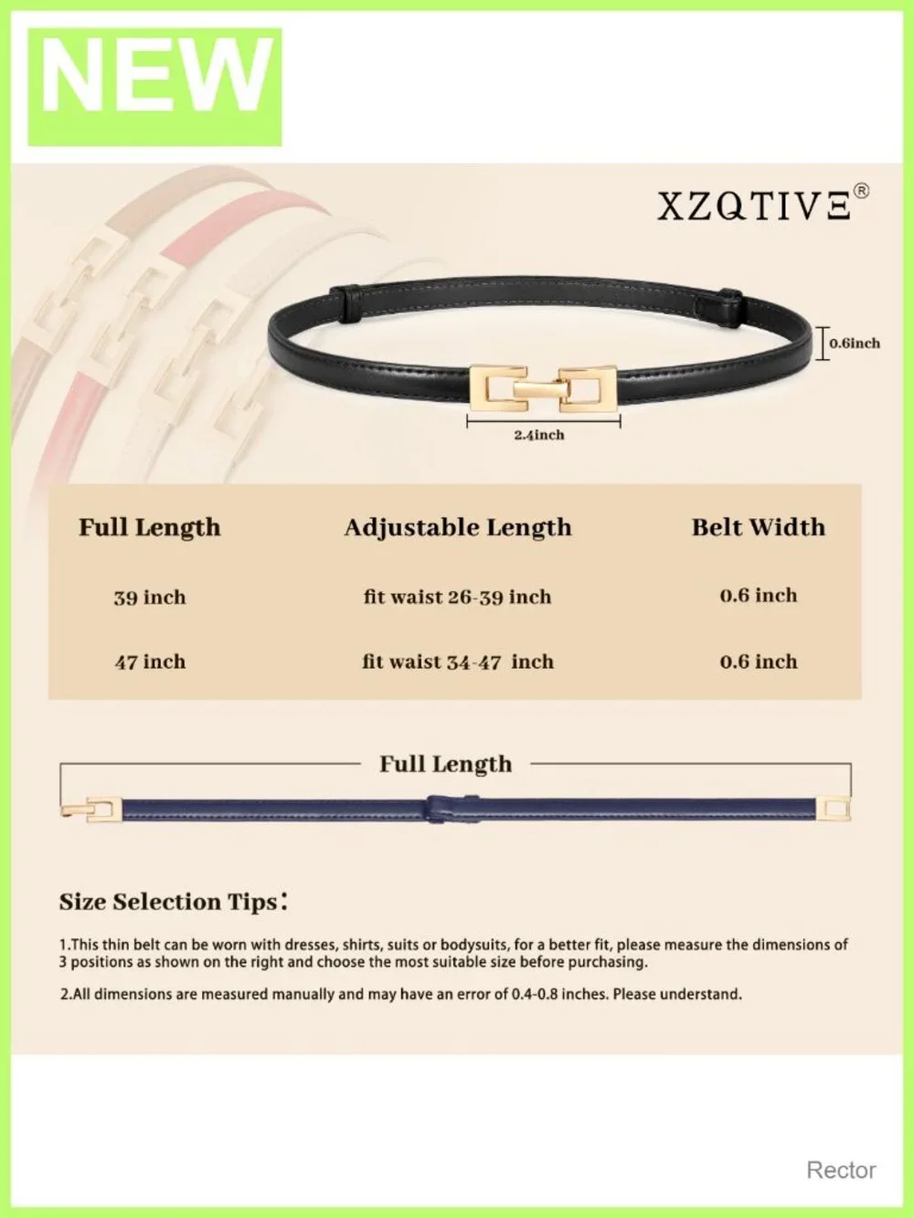 Faux Leather Skinny Belt Adjustable Slide Waist Gold Buckle Office Casual